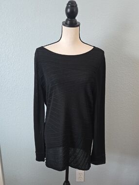 Lafayette 148 New York Black Textured Knit Sweater Diagonal Sz Large